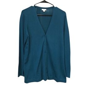 J.Jill Wool blend cardigan sweater women S Green 3 button long line office